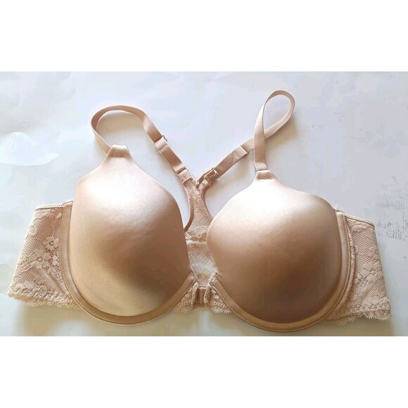 Maidenform Front Close Bra Size 40DD Nude Beige Custom Lift Lace T-Back 07112 - Picture 1 of 6